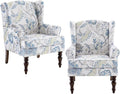 HUIMO Printed Wingback Accent Chair, Linen Upholstered High Back Armchair by HUIMO