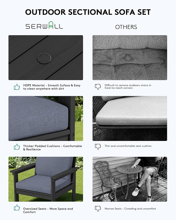 SERWALL HDPE Patio Conversation Set, 6-piece Sectional Outdoor Furniture Set - Image 6