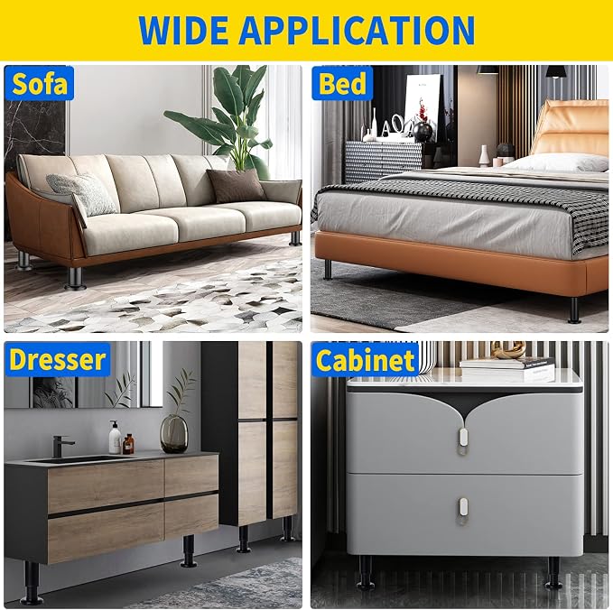 4 Pcs Adjustable Height Furniture Support Legs 3.15-4.72 inch, Metal Heavy Duty - Image 6