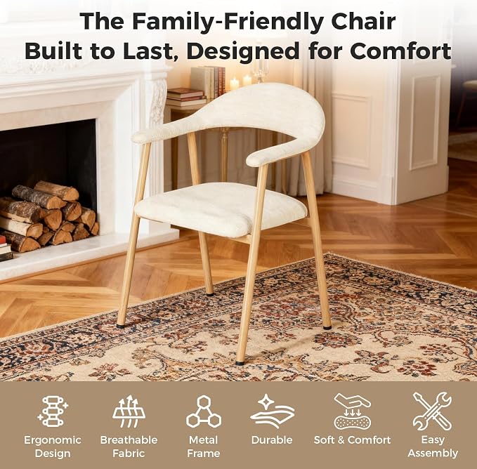 DUMOS Dining Chairs Set of 2, Linen Fabric Upholstered Kitchen Side Chairs - Image 5