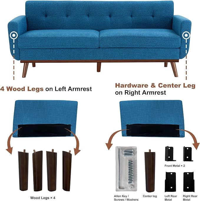 Kingfun 77.2" W Loveseat Sofa, Mid Century Modern Decor Love Seat Couches - Image 8