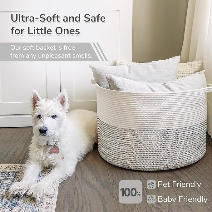 INDRESSME XXXLarge Cotton Rope Basket 21.7" x 21.7" x 13.8" Woven Baby Laundry - Image 6