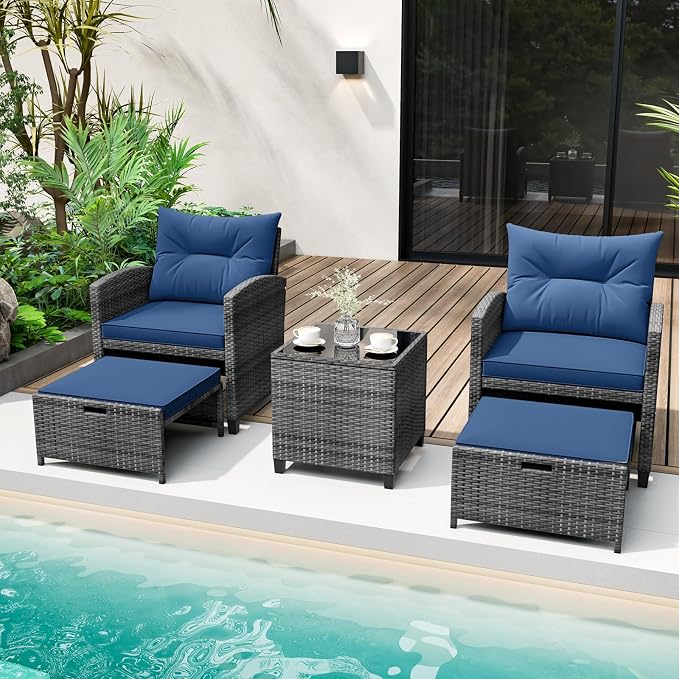 Tangkula 5 Pieces Patio Conversation Set, PE Wicker Rattan Outdoor Furniture Set - Image 2