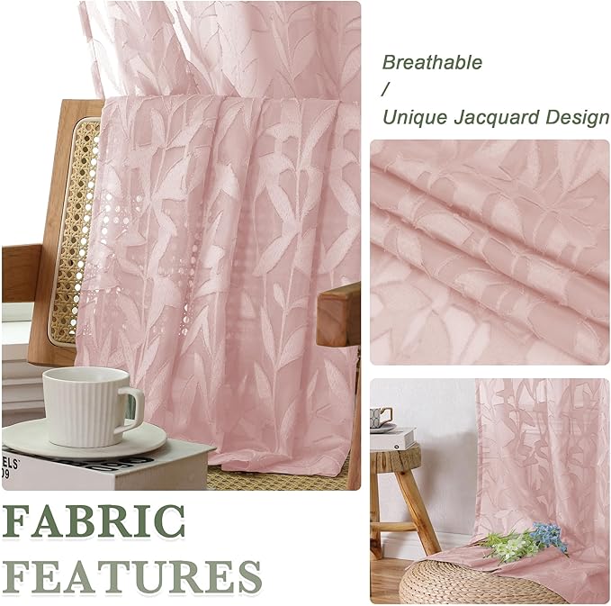 Lecloud Leia Blush Pink Sheer Curtains 45 Inch Length 2 Pcs, Rod Pockets - Image 4