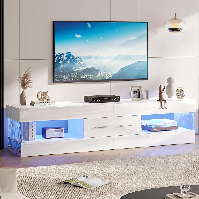 Bestier 67" Modern TV Stand for TVs up to 75 Inch, High Gloss LED Entertainment - Image 6