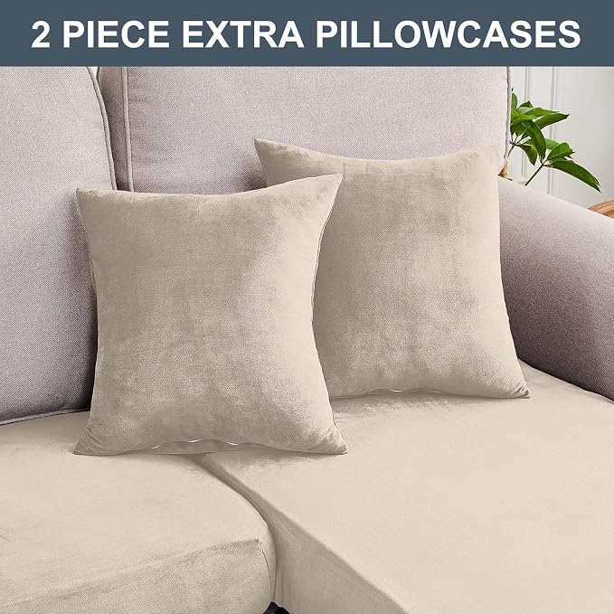 Couch Cover 4-Piece Elastic Velvet Couch Cushion Covers & Chaise Slipcovers - Image 5