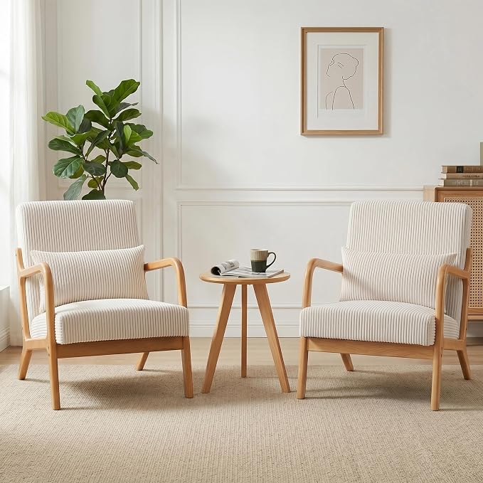 Mid Century Modern Accent Chairs Set of 2, Upholstered Corduroy Armchairs by Hjaustevy