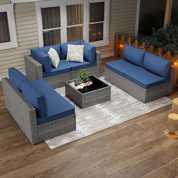 7-Piece Outdoor Patio Furniture Set, Modular PE Rattan Sectional Sofa - Image 7