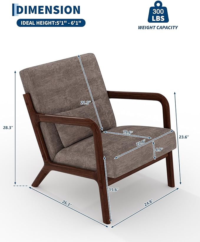 Garvee Mid-Century Modern Accent Chair, Chenille Upholstery, Solid Wood Armchair - Image 2
