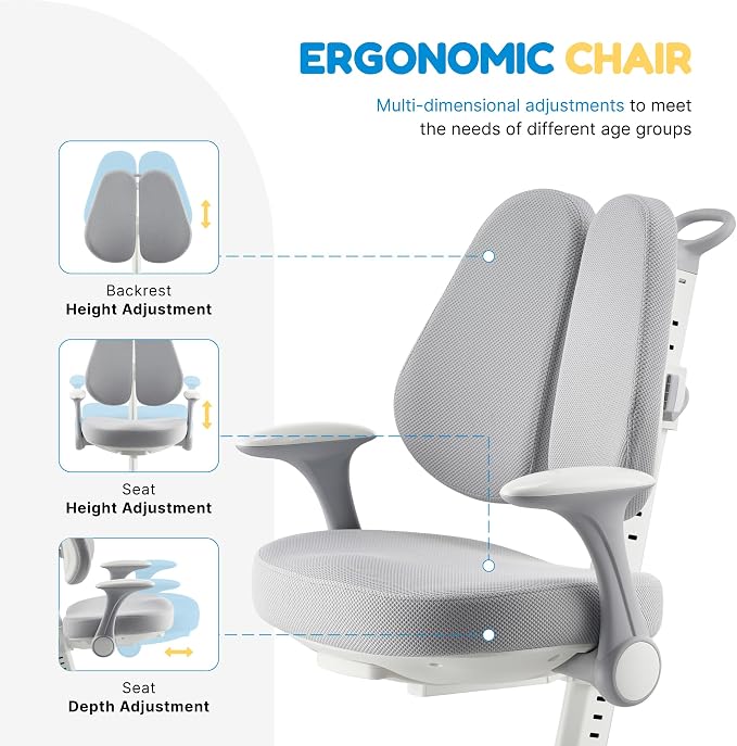 ERIYA Kids Desk Chair, Ergonomic Chair: Height-Adjustable, Double Back Support - Image 9
