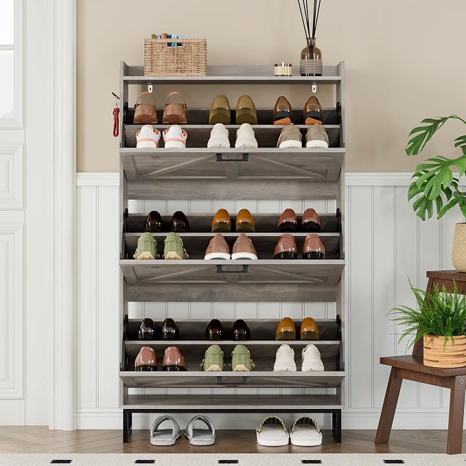 BORNOON Shoe Cabinet with 3 Flip Drawers Narrow Shoe Storage Cabinet Organizer - Image 7