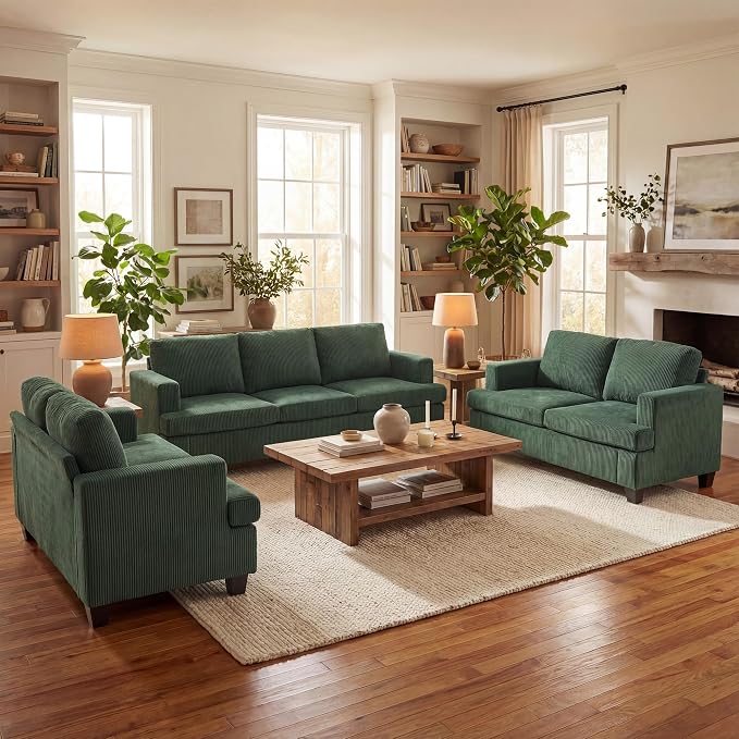 YOUDENOVA Sofa Couch, 3 Piece Set Comfy Sofa, 2 Loveseat & 3 Seater Sofa by YOUDENOVA
