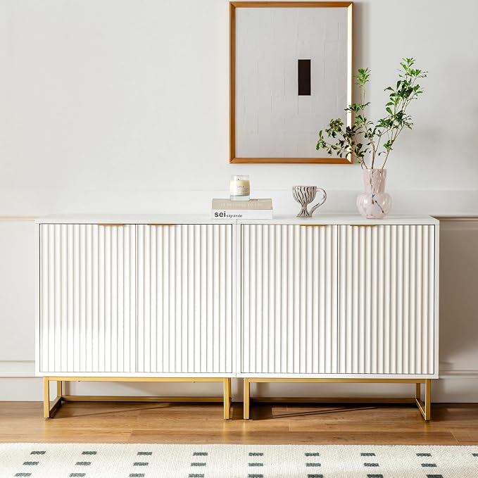 EYYTHUNG Fluted Storage Cabinets Set of 2, Sideboard Buffet Cabinet Accent - Image 7
