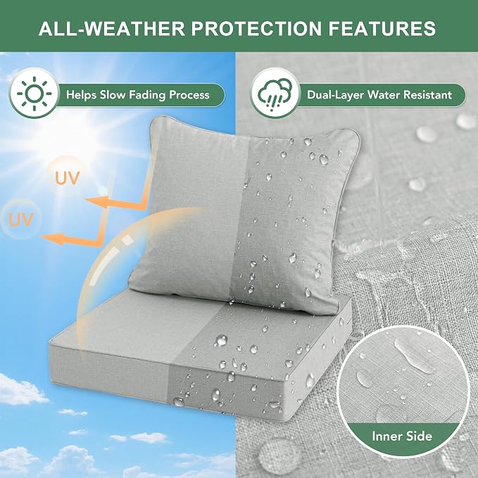 Summsun Patio Cushions for Outdoor Furniture, Faux Linen Water Resistant - Image 3