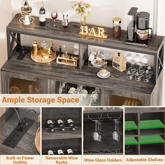 Aheaplus Bar Cabinet with Power Outlets, Liquor Cabinet with Led Lights and - Image 4