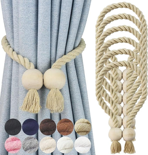 6 Pack Magnetic Curtain Tiebacks Cotton Hand Woven Tie Back Decorative Rope by CurtianTiebacks