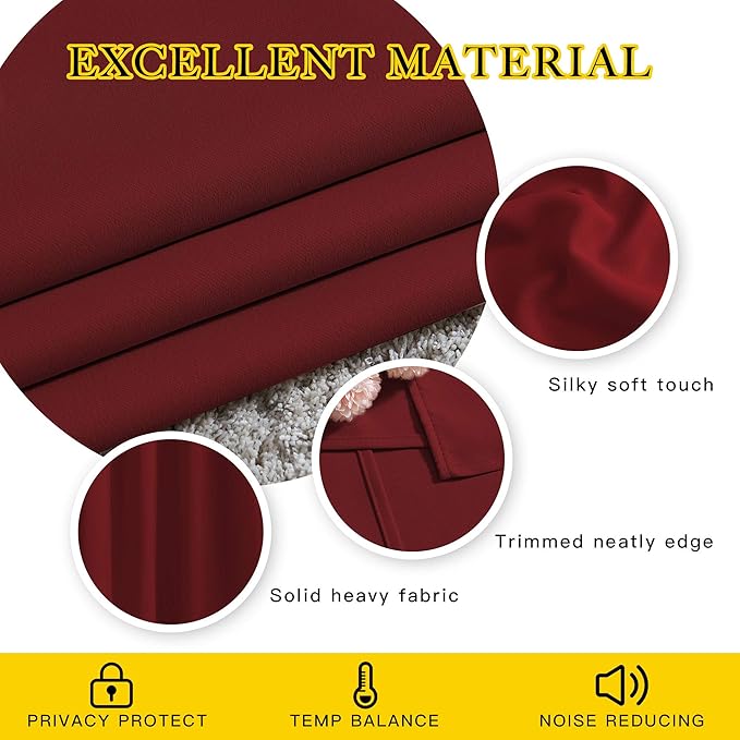 NICETOWN Burgundy Red Curtains 102 inches Long, Grommet Thermal Insulated Solid - Image 4