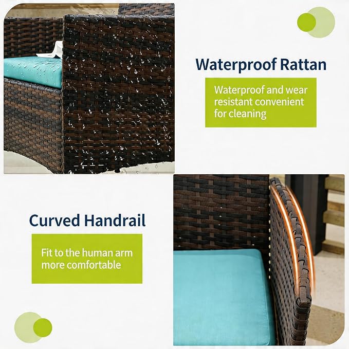 3-Piece Outdoor Furniture Set, PE Rattan Wicker Chairs - Image 3