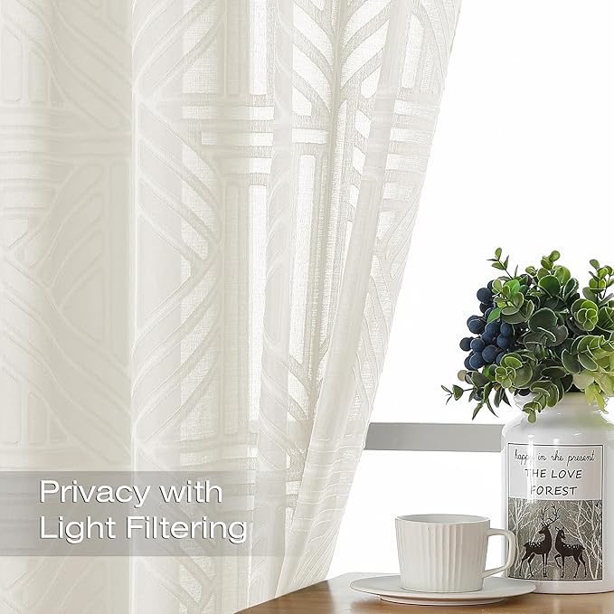 Simplebrand Sheer Ivory Kitchen Curtains 24 Inch Length Tier Curtains 2 Panels - Image 3