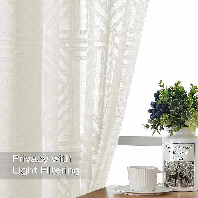 Simplebrand Semi Sheer Ivory Curtains 84 Inches Long 2 Panels, Light Filtering - Image 3