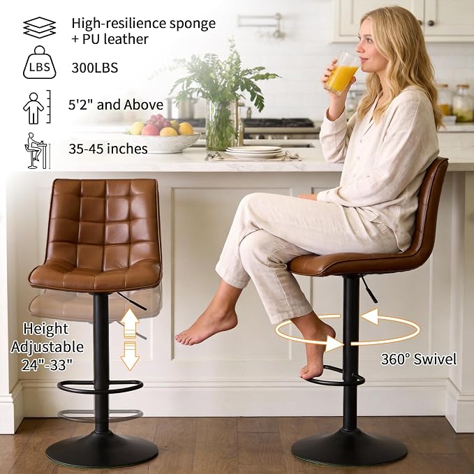 FIRAVOE Counter Height Bar Stools, Swivel Barstools Set of 3 - Image 3