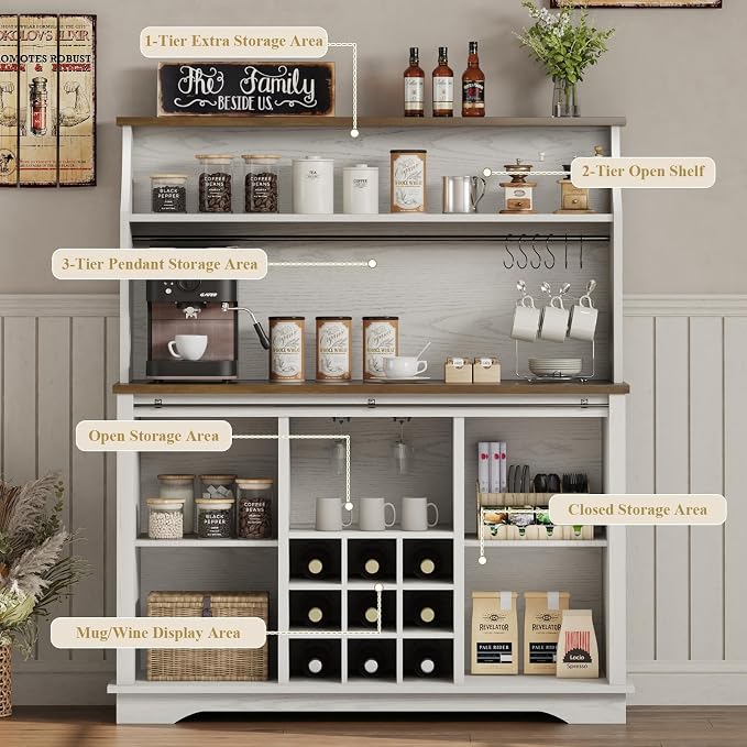 REVOMINCA 47 Inch Farmhouse Coffee Bar Cabinet - Image 3