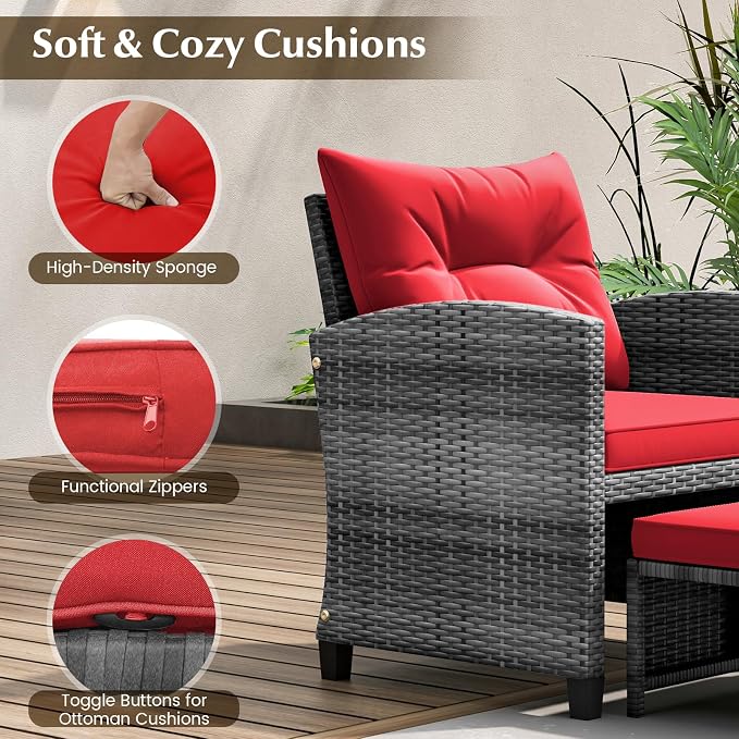 Tangkula 5 Pieces Patio Conversation Set, PE Wicker Rattan Outdoor Furniture Set - Image 7