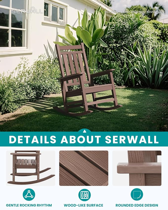 SERWALL Outdoor Rocking Chair Set of 2, HDPE Rocking Chair - Image 4