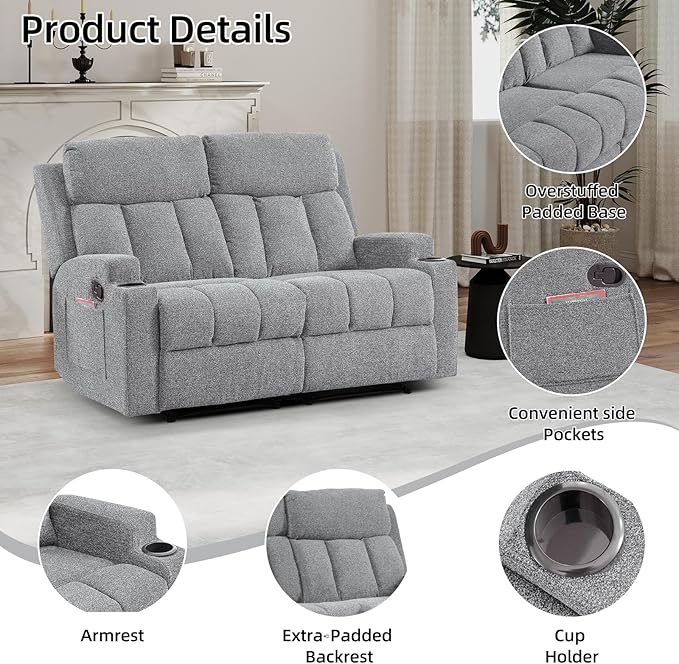 CANMOV Manual Recliner Sofa Set, Fabric Recliner Living Room Furniture Sets - Image 6