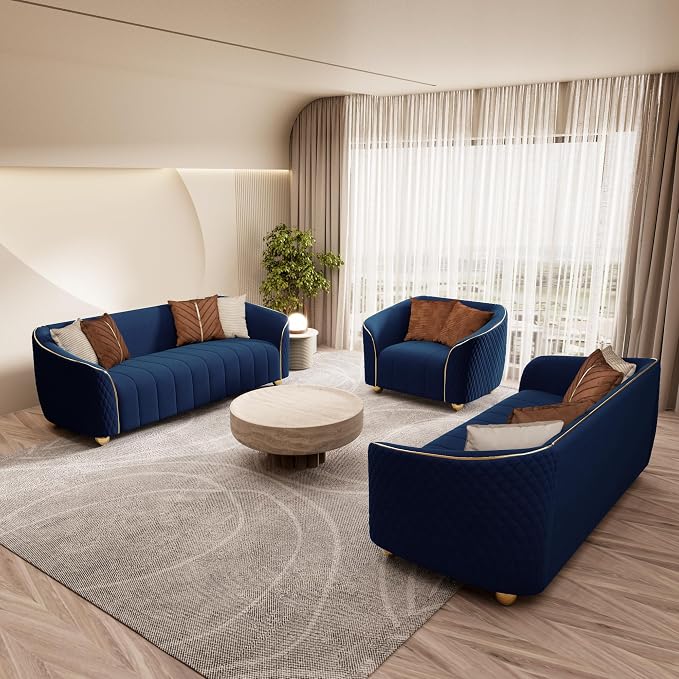 3-Piece Luxury Velvet Sofa Set for Living Room, Elegant Design Couch Set - Image 3