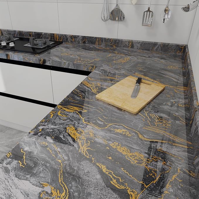Grey Gold Marble Contact Paper for Countertops A Set of 23.6" X 197"Glossy Peel - Image 6