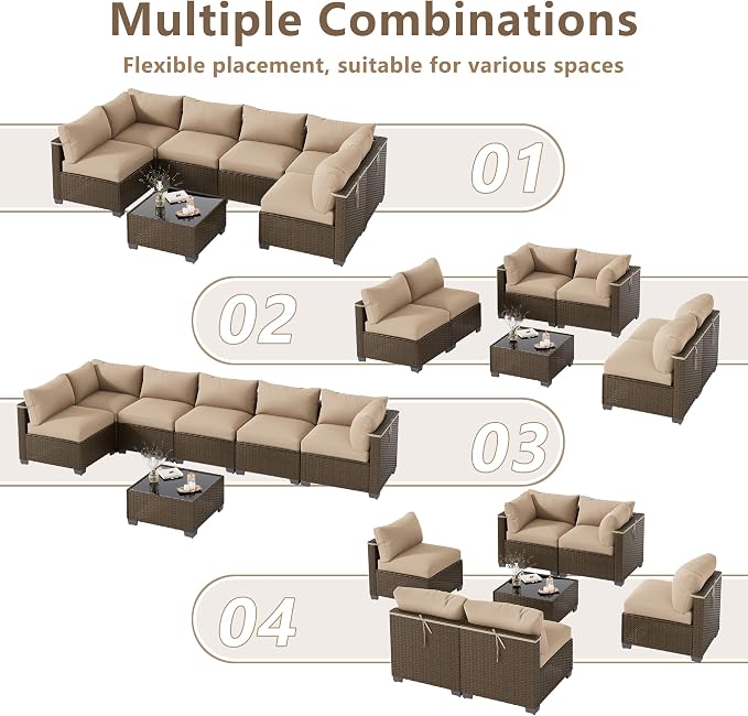 LOUVIXA 7 Piece Outdoor Patio Furniture Set, Outdoor Sectional Sofa, Wicker - Image 3