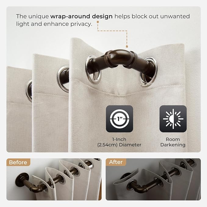 Zeerobee Curtain Rods for Windows 66 to 120, 1 Inch Industrial Wrap Around - Image 3