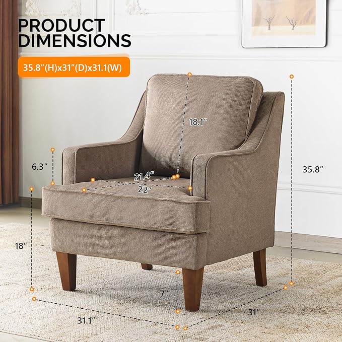 VINGLI Brown Accent Chairs Set of 2, Mid Century Modern Chairs, Upholstered - Image 3