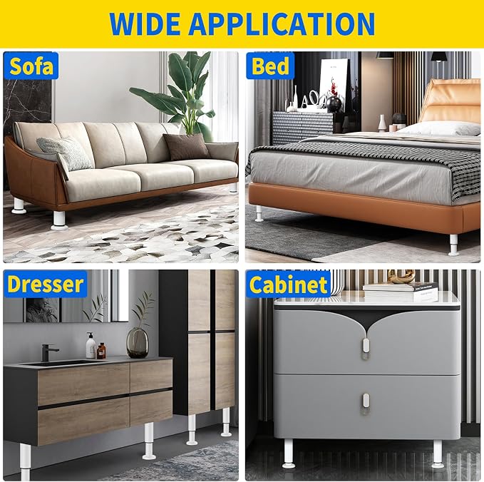 6 PCS Adjustable Furniture Couch Cabinet Legs 4.72-7.48 Inch, Heavy Duty - Image 6
