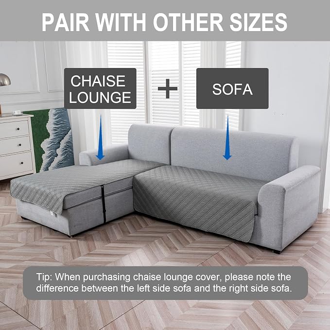 Genina L Shape Couch Cover, Sectional Couch Chaise Covers, Waterproof Washable - Image 2