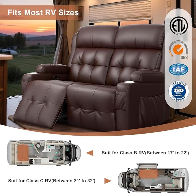 RV Loveseat Recliner Sofa, Wall Hugger Massage Reclining RV Couch - Image 4