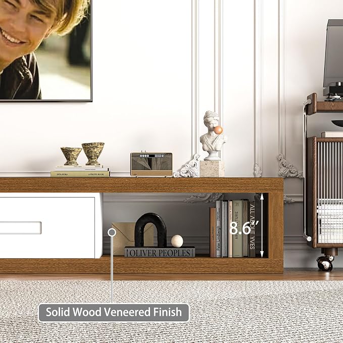 Extendable TV Stand with 2 Drawers, Long Reversible Entertainment Center with - Image 4
