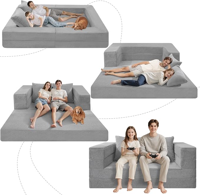 Futon Sofa Bed with Pillow, 3-in-1 Sleeper Sofa Bed with Removable Cover - Image 9