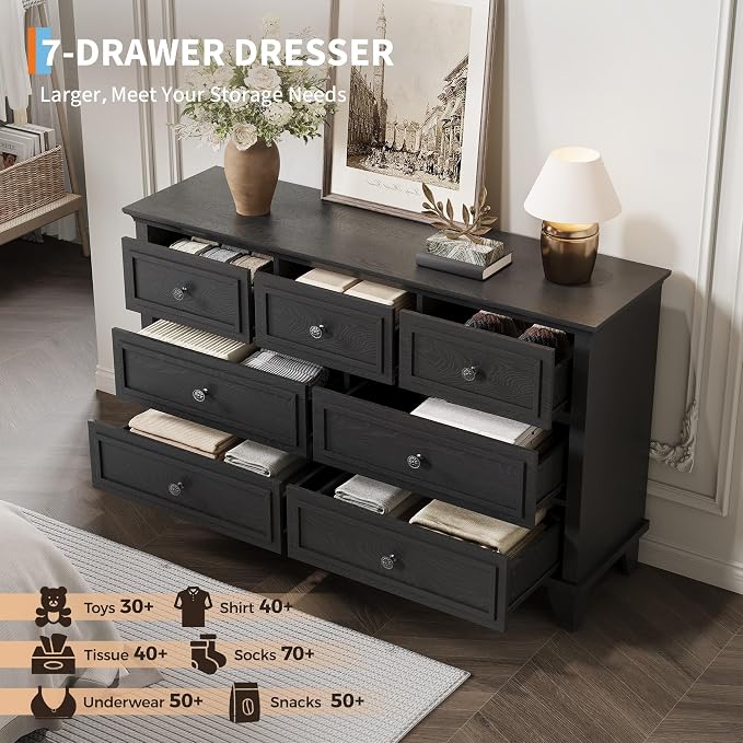 IDEALHOUSE 7 Drawer Dresser, Large Wooden Storage Chest of Drawers - Image 3