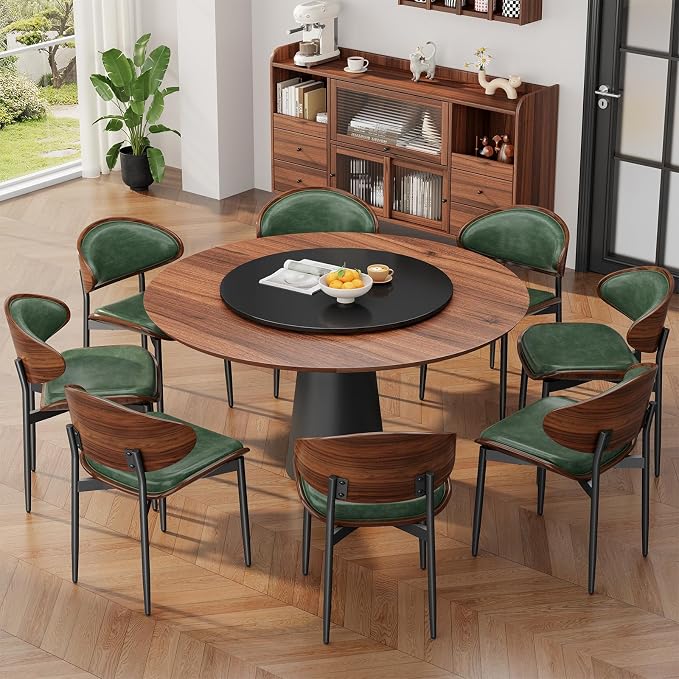 REONEY Dining Chairs Set of 8, Mid-Century Modern Upholstered PU Leather Chairs by REONEY