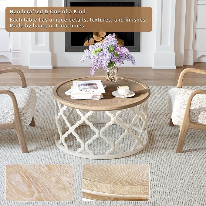 Farmhouse Coffee Table, French Country Round Coffee Table - Image 4