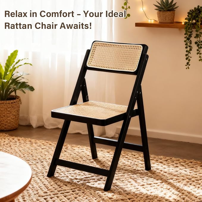 Furlide Rattan Folding Chairs, Modern Mid Century Dining Chairs Set of 2 - Image 9