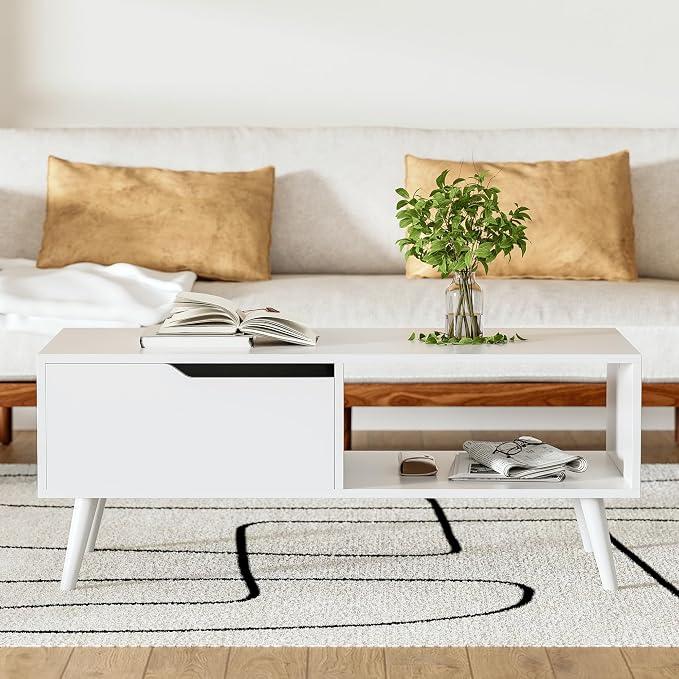 DIYART White Coffee Table, Mid Century Modern Coffee Table - Image 3