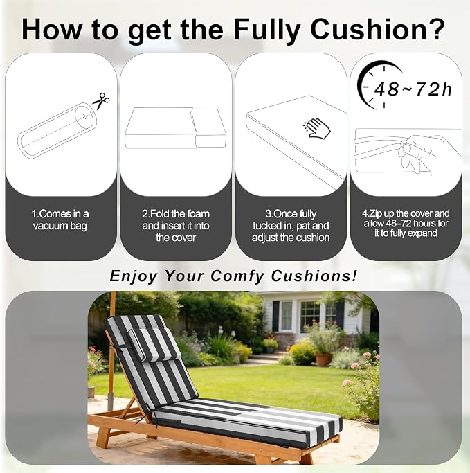 Chaise Lounge Cushions Outdoor 80x26x6 Inch, Fade Resistant 6'' Thicken Outdoor - Image 7