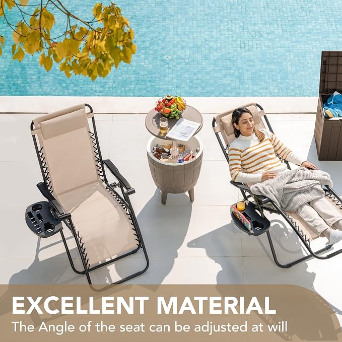 Devoko Set of 2 Zero Gravity Lounge Chairs, Outdoor Folding Adjustable Steel - Image 8
