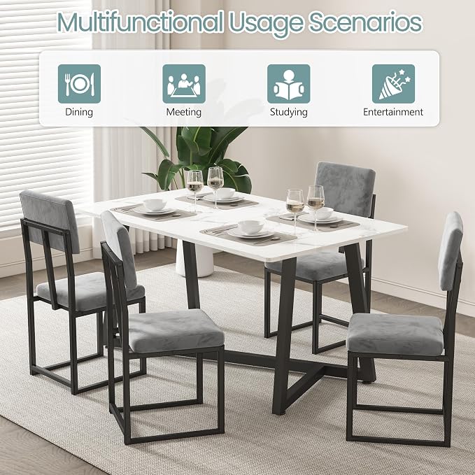 HUGROVE 5 Piece Dining Set, 47.24'' Faux Marble Dining Table Set - Image 6