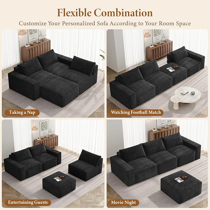 Vesgantti 114" Modular Sectional Boneless Couch, Modern 3 Seater Sofa - Image 8
