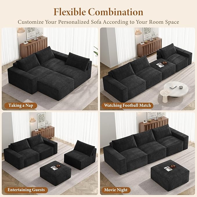 Vesgantti 114" Modular Boneless Couch, Modern 4 Sester Sectional Sofa - Image 7