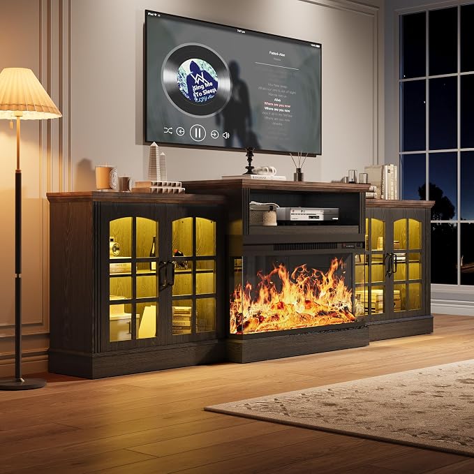 97" Fireplace TV Stand with 36" Electric Fireplace, Farmhouse Entertainment - Image 9